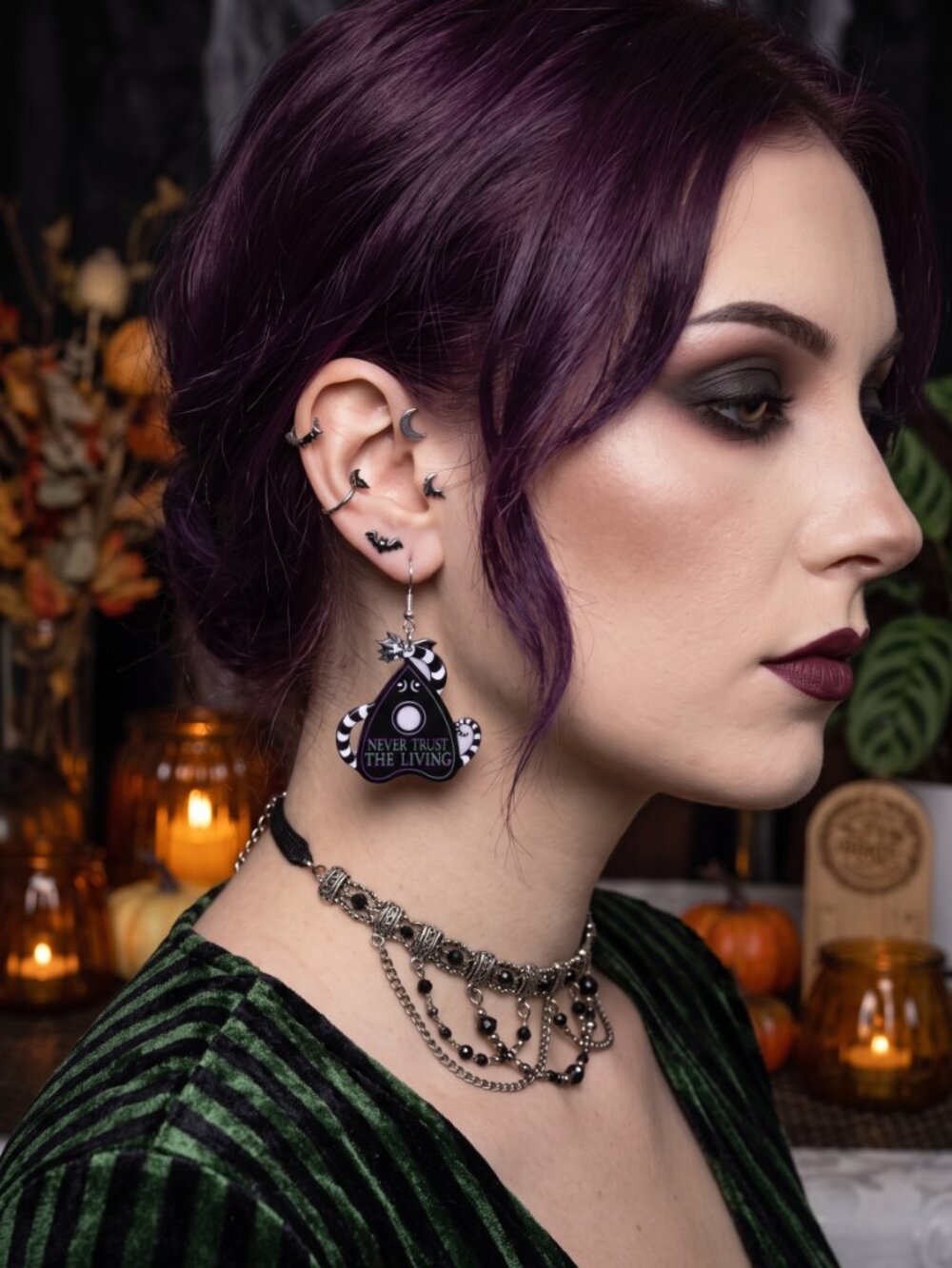 Handmade "Never Trust The Living" Planchette Earrings | Sandworm Gothic Dangle